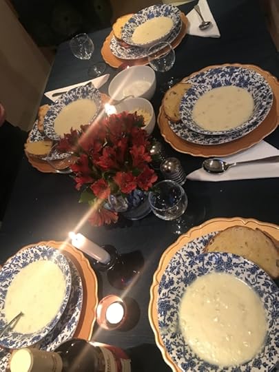 After being away from our new little home for five days, I returned to Joel's potato soup. And to hugs from Clay, Sarah, Thomas, and little Lilian.