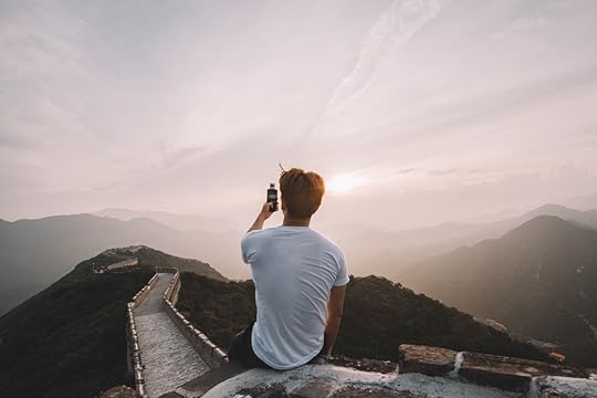Man on great wall of china