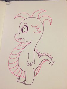 Little pink dragon looking to one side