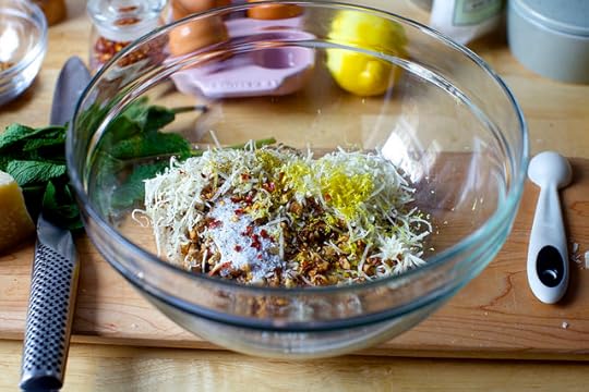 walnuts, parmesan, lemon zest, salt, pepper, pepper flakes