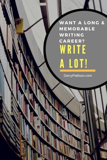 How to have a long, memorable writing career | DarcyPattison.com. Curving bookshelves.