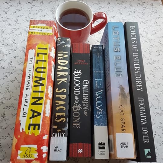 Earl Grey Editing, Mt TBR, Illuminae, Amie Kaufman, Jay Kristoff, In the Dark Spaces, Cally Black, Children of Blood and Bone, Tomi Adeyemi, Elementals, Ice Wolves, Lotus Blue, Cat Sparks, Echoes of Understorey, Thoraiya Dyer