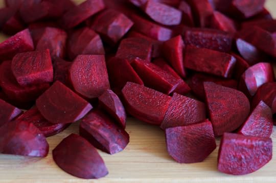 Cut and peeled beets for beet raisins. 