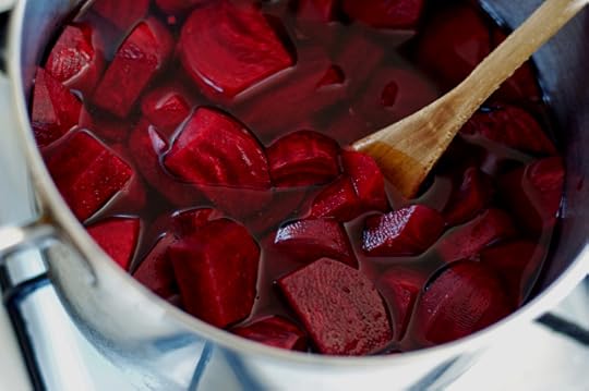 Cut beets in a pot that will become beet raisins. 