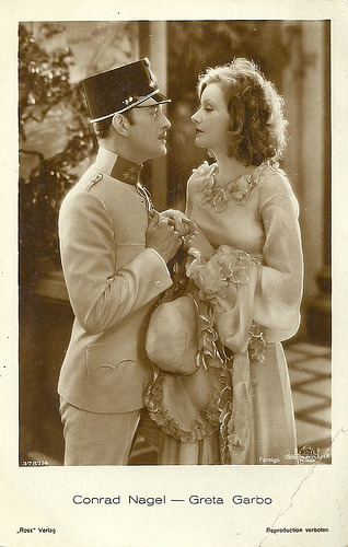 Greta Garbo and Conrad Nagel in The Mysterious Lady (1928).