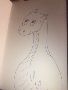 Dragon in blue with wings like a chicken