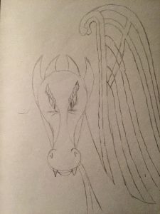Dragon with wings like a harp in pencil