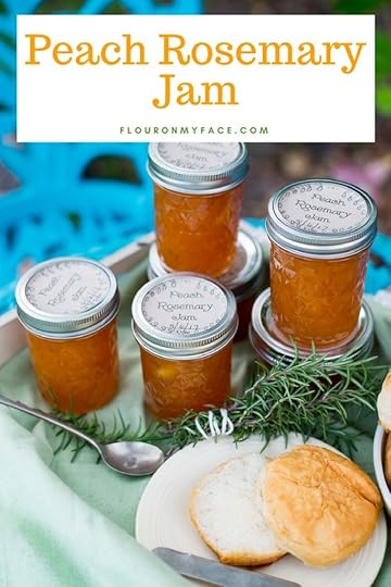 Peach Rosemary Jam recipe in mason jars served with biscuits