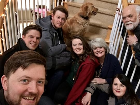This is US! :) Joel, 31, front (studying in St. Andrews Masters & PHD), Sarah,33, lower corner, (Oxford), Joy, 22, red coat, (St. Andrews for her PHD), Thomas, above Joel, (Sarah's wonderful husband), Nathan,29, top, (Hollywood, producing film and acting), Clay and me, older!, keeping up with them all.
