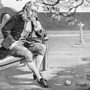 image of newton contemplating a fallen apple