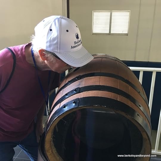 rum barrel sniffing at John Watling's Distillery in Nassau, Bahamas