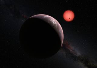 Artist's impression, planets discovered by TRAPPIST orbiting a red dwarf star about 40 light years from Earth (NASA/JPL)
