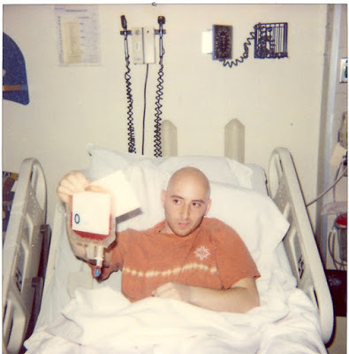 Benjamin Rubenstein holding his umbilical cord stem cells in April 2003 before his bone marrow transplant