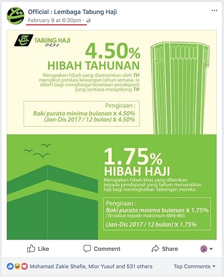 pengumuman perubahan kaedah pengiraan hibah tabung haji 2017