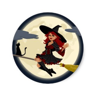 Red Haired Witch Flying Classic Round Sticker