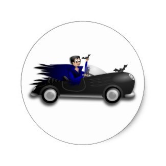 Dracula Driving a Convertible Classic Round Sticker