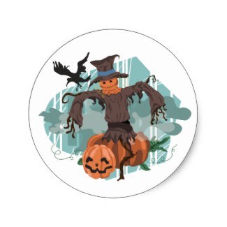 Halloween Scarecrow Scene Classic Round Sticker
