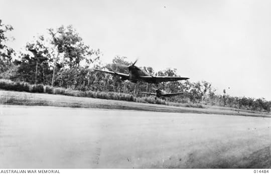 RAAF Spitfires taking off from airfield near Darwin, Australia, 24 March 1943 (Australian War Memorial)