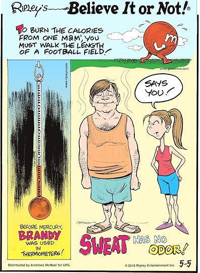 To burn the calories from one M&M, you must walk the length of a football field!-------------------- Before mercury, brandy was used in thermometers!-------------------- Sweat has no odor!