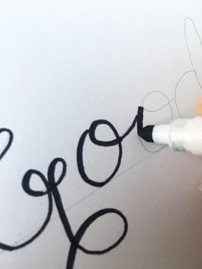 3. Trace the letters in marker. The key is to use heavy pressure on downward strokes, and lighter pressure on upward strokes. Absolutely any marker will do. I used a tombow in the timelapse video that I added to Instagram, and then repeated it again using a plain old Crayola. The principles are the same, regardless of the tool. 