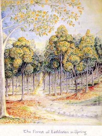 The Forest of Lothlorien in Spring (Tolkien Estate, via The Tolkien Gateway)