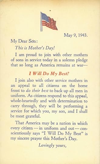 Card made for mothers to send to their sons in uniform, Mother’s Day, 9 May 1943 (Source: US Marine Corps)