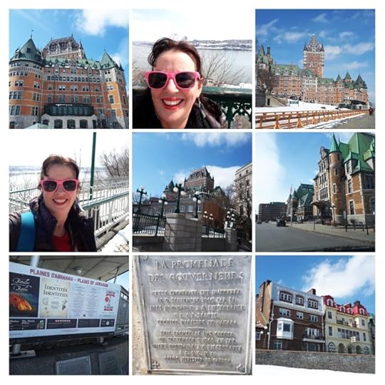 Things seen along the Promenade des Gouverneurs, including several photos of the Château Frontenac and an information display at the Plains of Abraham.