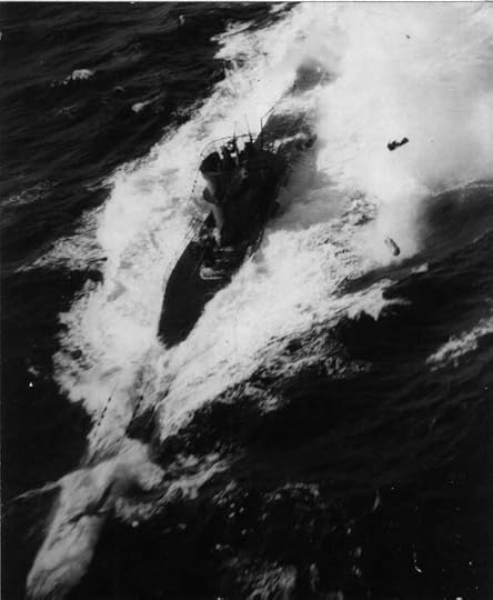 German U-boat U-569 under attack by TBF Avenger flown by Lt. (jg) William Chamberlain from auxiliary carrier USS Bogue, 22 May 1943 (US Navy photo)