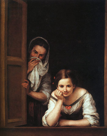 Two Women at a Window, by Bartolome Esteban Murillo. One of my favorite of his paintings. I love the impish fun. 