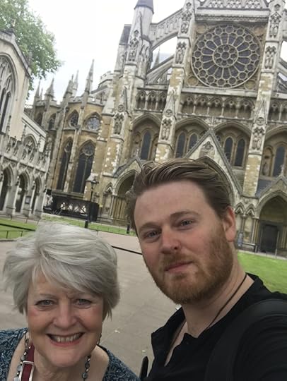 Nathan and me blowing away at Westminster Abbey in London!