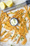 Baked Sweet Potato Fries with Lemon Meringue Sauce from MomAdvice.com