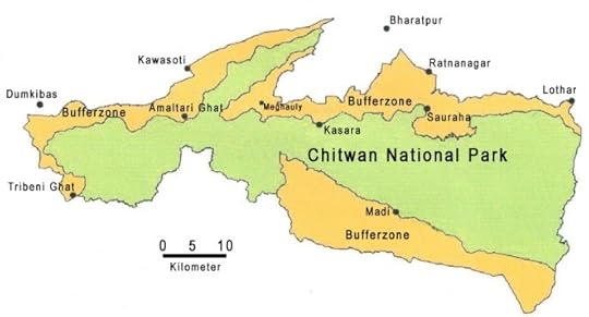 A more detailed map of Chitwan National Park and buffer zones. Source: BhagyaMani, Wikimedia Commons, CC 3.0 (2010)