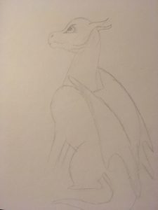 Sketch of a cute almost fierce drgaon in pencil no claws yet