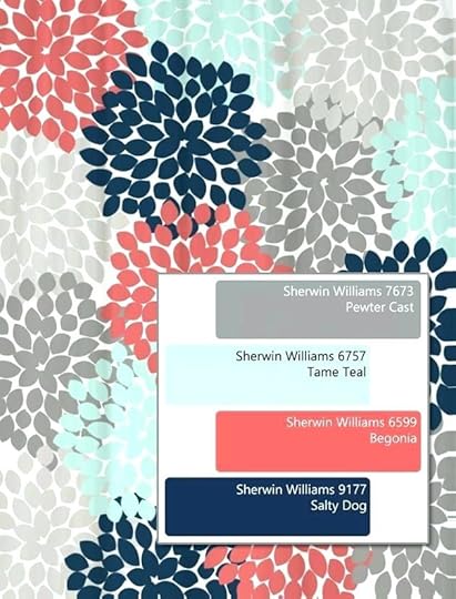 navy and coral rug bath