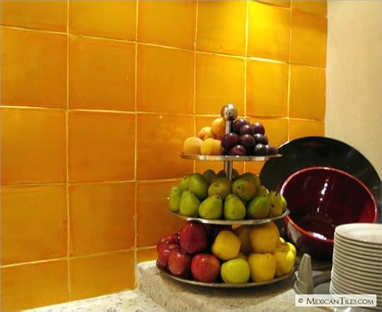 yellow backsplash tile kitchen with gold subway