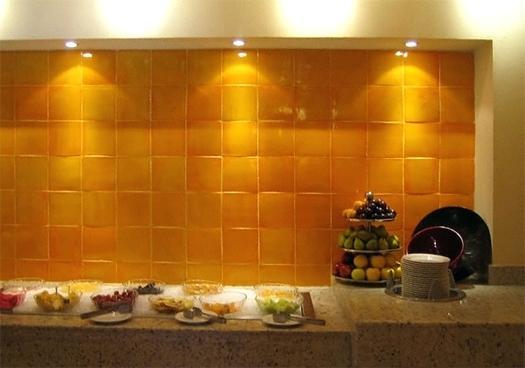 yellow backsplash tile with and grey