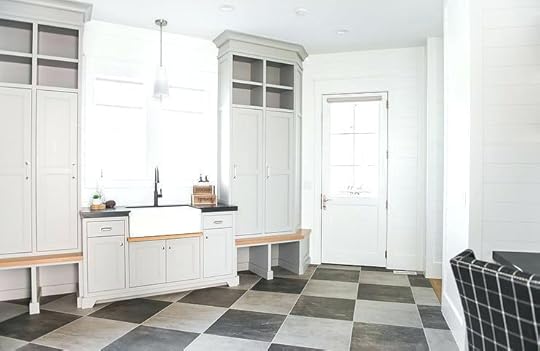 checkered floor tiles gray and black laundry room kitchen