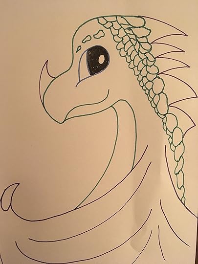 Weird dragon looking at you like he super knows something in green and purple