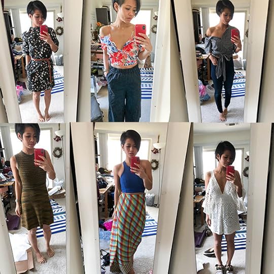 Outfits I sent for approval and were later rejected: too revealing, loud (like, they made noise), busy, white, etc