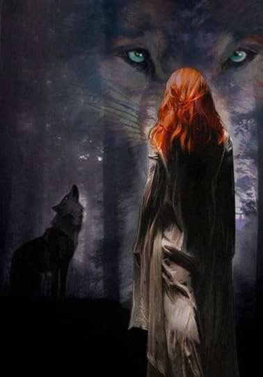 red haired woman and wolves