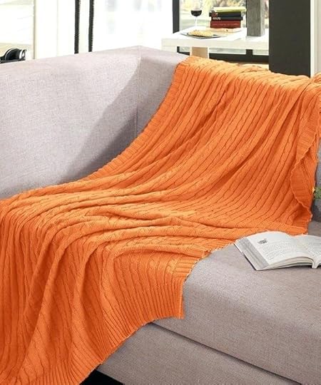 orange throw blanket cotton cable knit ireland