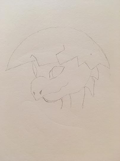 Top half of a baby dragon coming out of its shell (pencil)