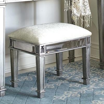 mirrored vanity stool silver lyra 2 piece set