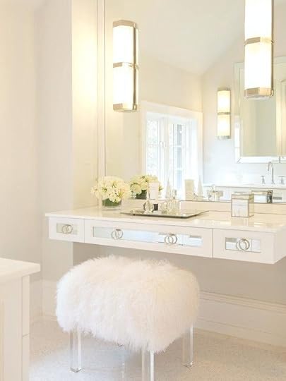 mirrored vanity stool beautiful bathroom with white floating accented sheepskin base dressing table and set