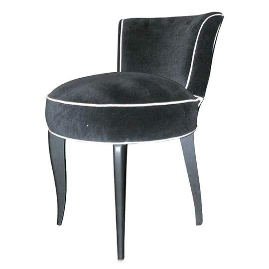 mirrored vanity stool black and white french velvet with piping at seat