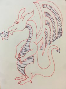 Dragon with hands on stomach
