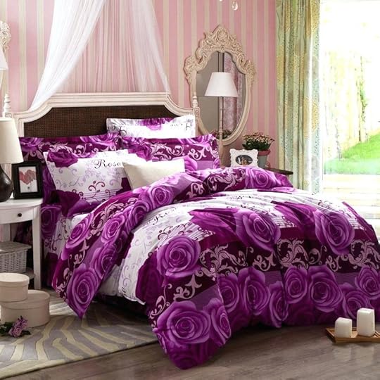 purple and white bedding image of bed in a bag queen black damask