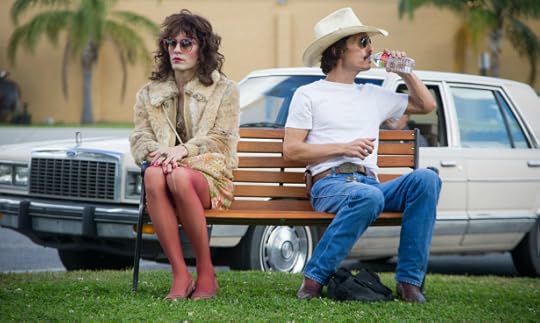 Jared Leto's Rayon and Matthew McConaughey's Ron Woodruff sitting on a park bench in Dallas Buyers Club