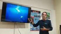 Pascal Gospodinov, research scientist, in a classroom session at SharkSchool (Photo credit: Lisa Niver, We Said Go Travel)