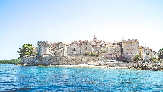 View at old city of Korcula and fortress in Croatia